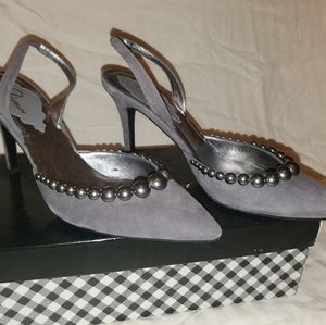 Delman steel gray suede slingbacks